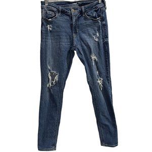 Old Navy Womens Rockstar Super Skinny Jeans Blue Stretch Distressed Mid Rise 4